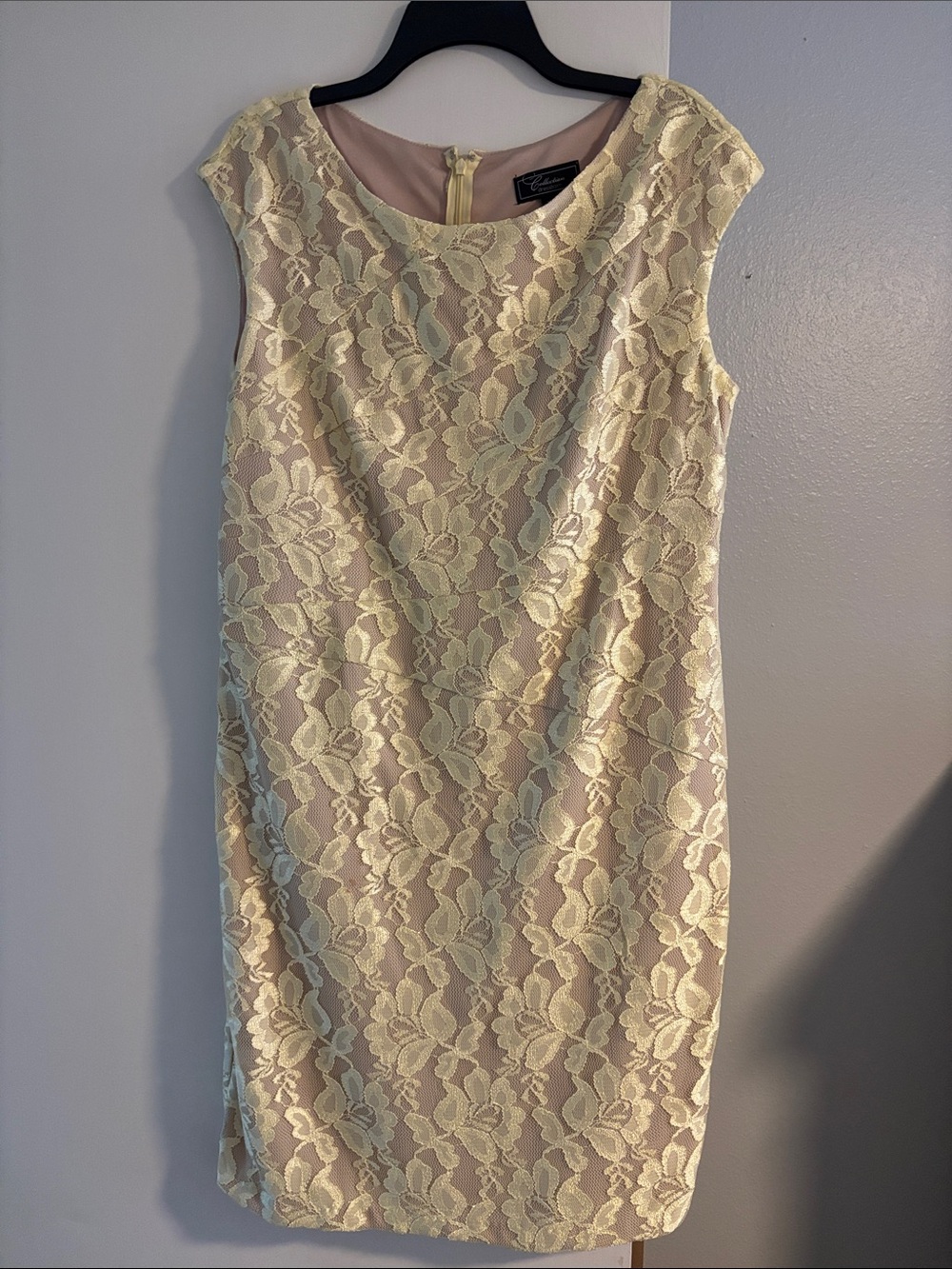 Collection Dressbarn Pale Yellow Floral Lace Midi Sheath Dress, 14W